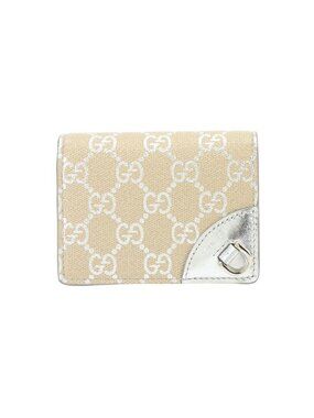 Gucci GG Emblem Bifold Wallet Leather Beige Silver